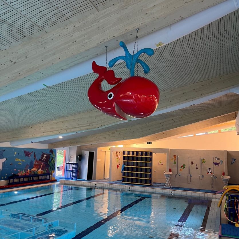 red whale prop for the Red whale swimming school  in Switzerland 