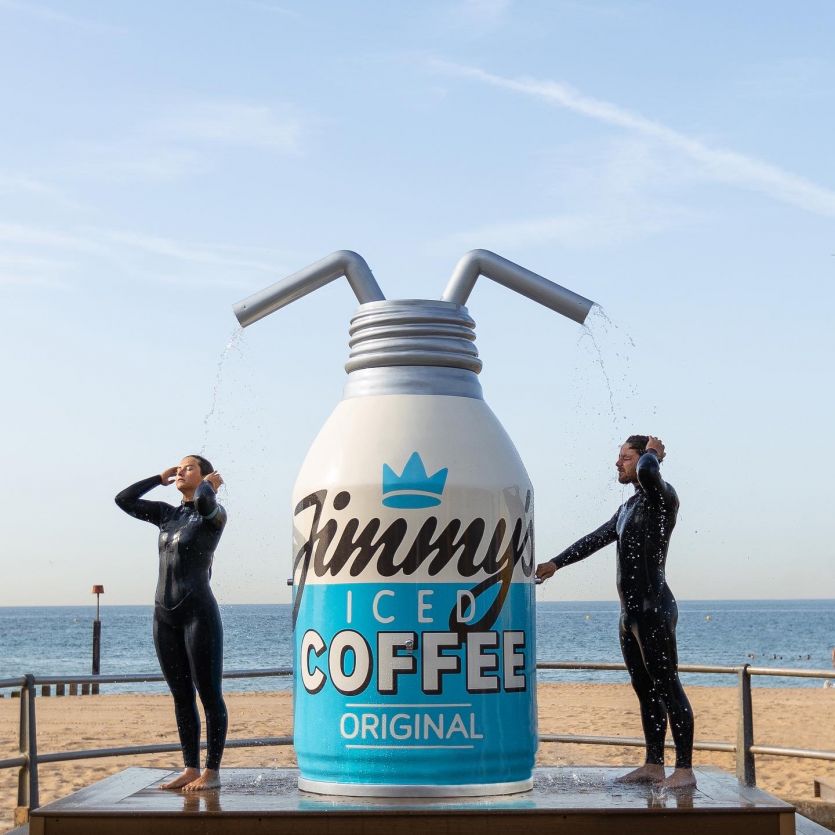 Jimmy's iced coffee beach shower prop
