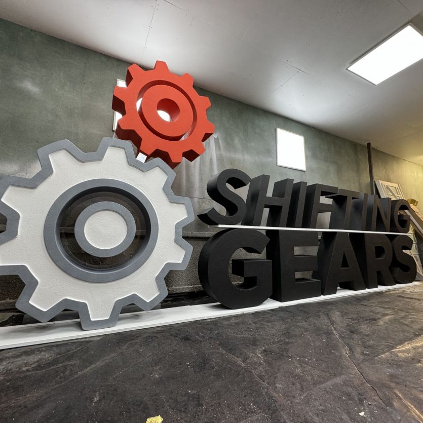 Large 3d letters and logo Shifting Gears 