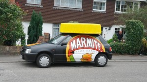 Giant Marmite lid carved out of polystyrene publicity stunt