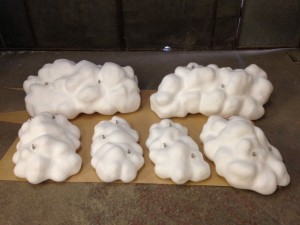 Polystyrene clouds hand crafted
