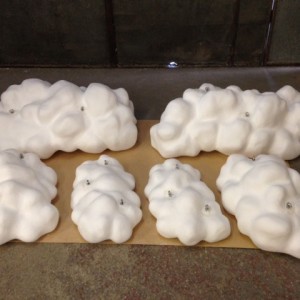 Polystyrene clouds hand crafted