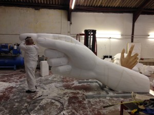 Giant hand sculpture in the making