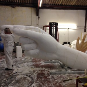 Giant hand sculpture in the making