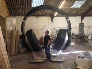 Giant head phones in the making!