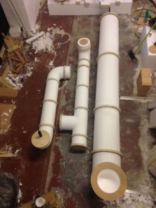 Giant pipes in the making - Theatre production props