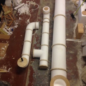 Giant pipes in the making - Theatre production props