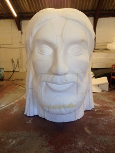 Giant bust sculpture first stage sculpting