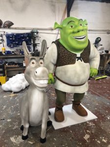 Life size models of Shrek and Donkey