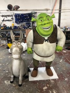 Life size models of Shrek and Donkey