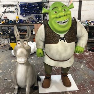 Life size models of Shrek and Donkey
