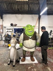 Life size models of Shrek and Donkey